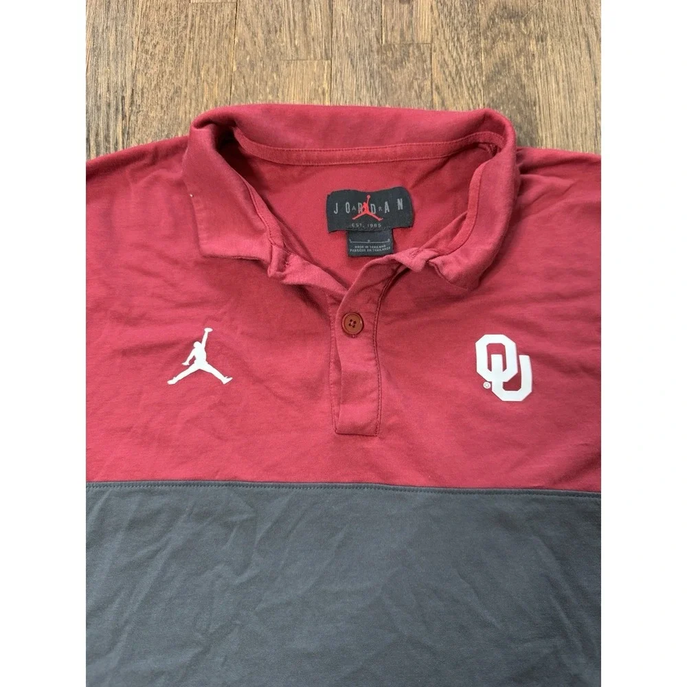 Jordan Oklahoma Sooners OU Polo Shirt Mens Large Red Grey Coaches Performance